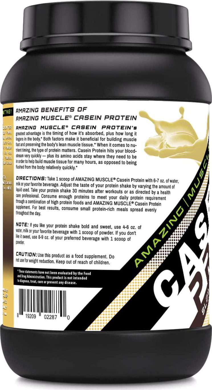Amazing Muscle Casein Protien Vanilla 2 Lb - Promotes Lean Muscle Gain - May Benefit The Immune System - Supports Swift Muscle Recovery