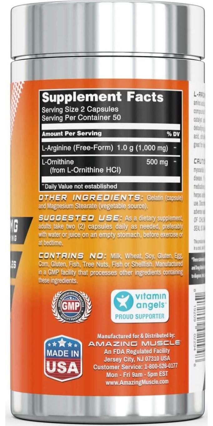 Amazing Muscle - L-ARGININE/L-ORNITHINE - 100 Capsules