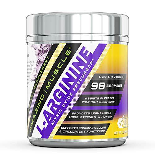 Amazing Muscle L-Arginine Essential Amino Acid Powder Net Wt. 1 lb- Unflavored 4.6g Per Serving (Approx. 98 Servings)- Workout Muscle Recovery Supplements *