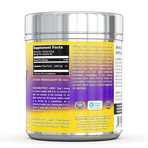 Amazing Muscle L-Arginine Essential Amino Acid Powder Net Wt. 1 lb- Unflavored 4.6g Per Serving (Approx. 98 Servings)- Workout Muscle Recovery Supplements *