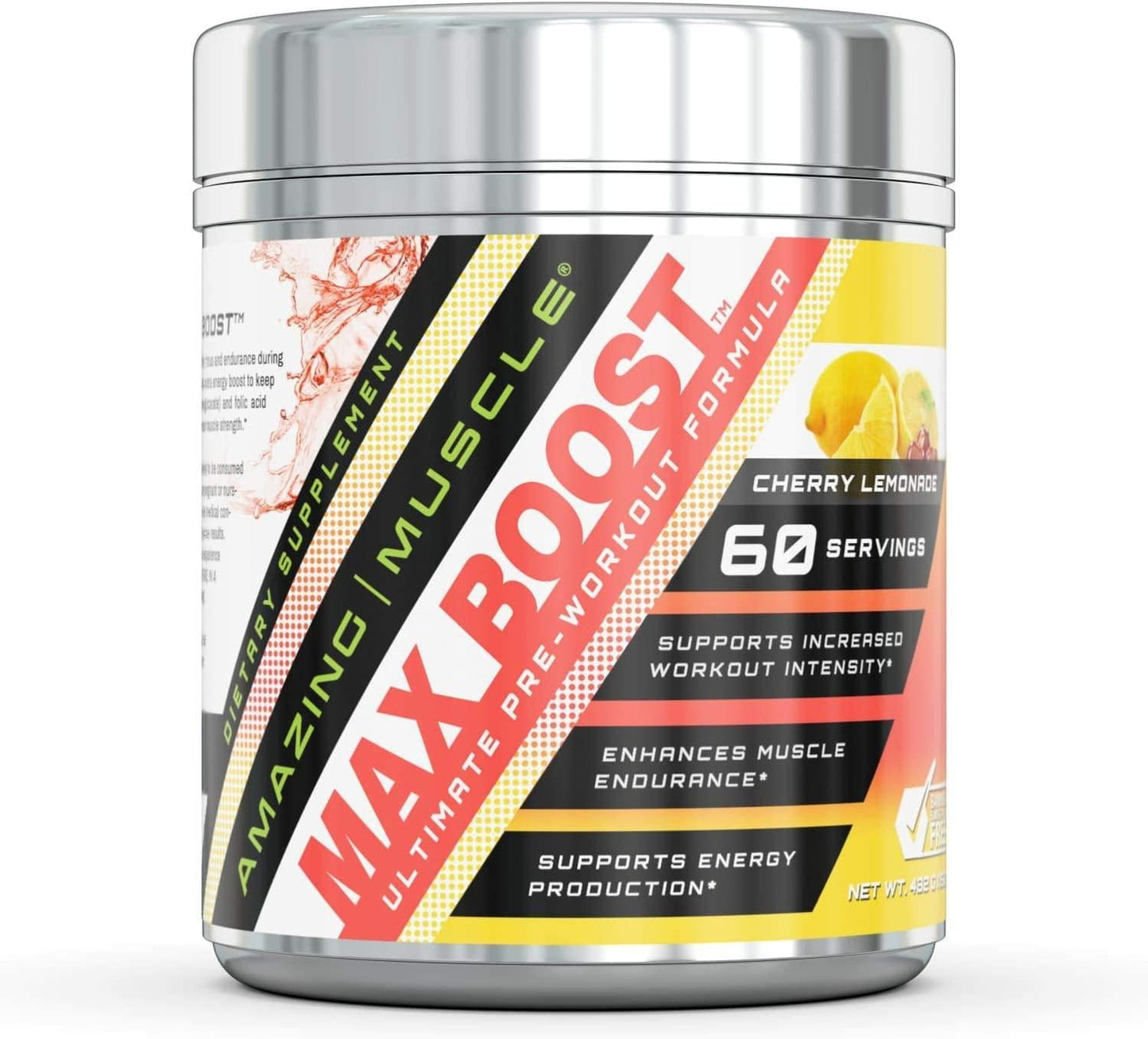 Amazing Muscle - Max Boost- Advanced Pre-Workout Formula - 60 Servings - Supports Increased Workout Intensity - Enhances Muscle Endurance - Supports Energy Production (Cherry Lemonade)