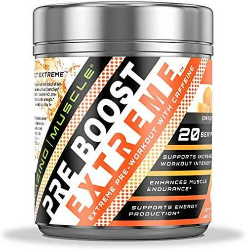 Amazing Muscle Pre Boost Extreme - Pre-Workout Formula with Caffeine, Bioperine, BCAAs and More - Supports Increased Workout Intensity - Enhances Muscle Endurance -20 Full Servings (Orange)