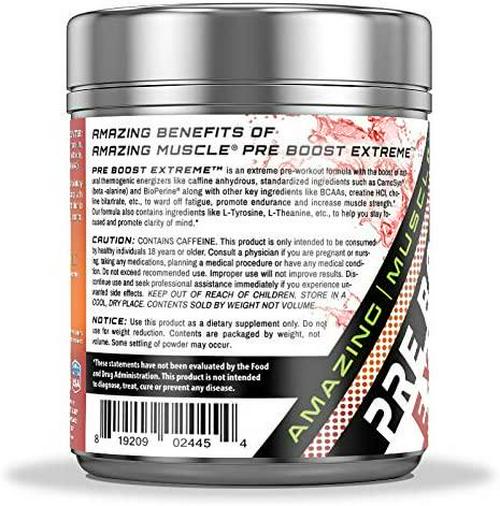 Amazing Muscle Pre Boost Extreme - Pre-Workout Formula with Caffeine, Bioperine, BCAAs and More - Supports Increased Workout Intensity - Enhances Muscle Endurance -20 Full Servings (Fruit Punch)