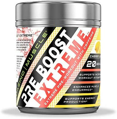 Amazing Muscle Pre Boost Extreme - Pre-Workout Formula with Caffeine, Bioperine, BCAAs and More - Supports Increased Workout Intensity - Enhances Muscle Endurance -20 Full Servings (Cherry Lemonade)