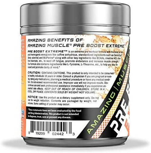 Amazing Muscle Pre Boost Extreme - Pre-Workout Formula with Caffeine, Bioperine, BCAAs and More - Supports Increased Workout Intensity - Enhances Muscle Endurance -20 Full Servings (Orange)