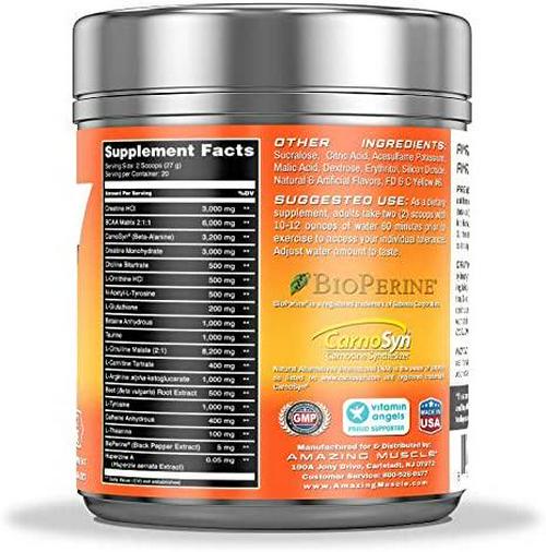 Amazing Muscle Pre Boost Extreme - Pre-Workout Formula with Caffeine, Bioperine, BCAAs and More - Supports Increased Workout Intensity - Enhances Muscle Endurance -20 Full Servings (Orange)