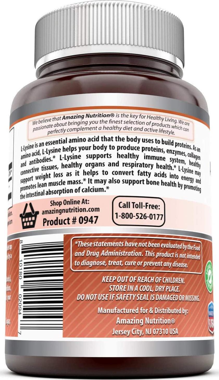 Amazing Nutrition Amazing Formulas L-Lysine 1000mg Amino Acid Vitamin 180 Tablets