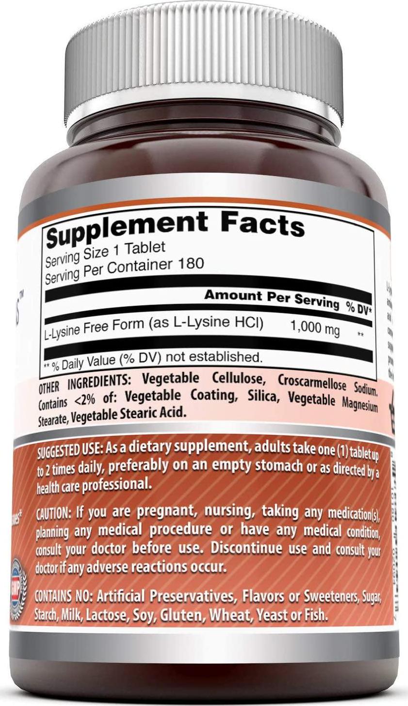 Amazing Nutrition Amazing Formulas L-Lysine 1000mg Amino Acid Vitamin 180 Tablets