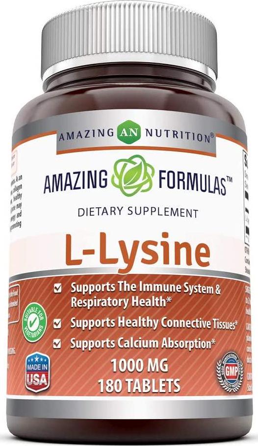 Amazing Nutrition Amazing Formulas L-Lysine 1000mg Amino Acid Vitamin 180 Tablets