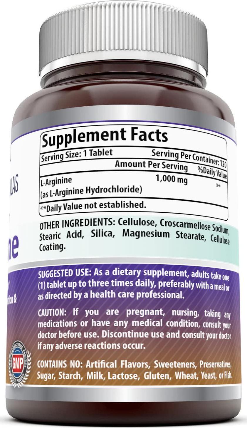 Amazing Nutrition L-Arginine 1000mg Supplement - Best Amino Acid Arginine HCL Supplements for Women and Man - Promotes Circulation and Supports Cardiovascular Health - Tablets (Non-GMO,Gluten Free) (120 Count)