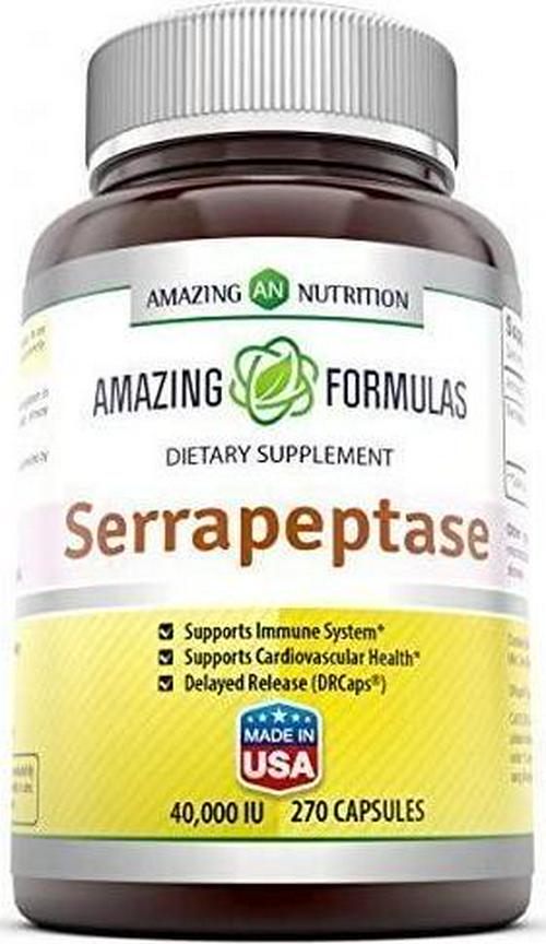 Amazing Nutrition Serrapeptase 40,000 IU 270 Capsules (Non-GMO, Gluten-Free) - Natural Anti-Inflammatory - Promotes Healthy Sinuses - Supports Cardiovascular Immune and Arterial Health