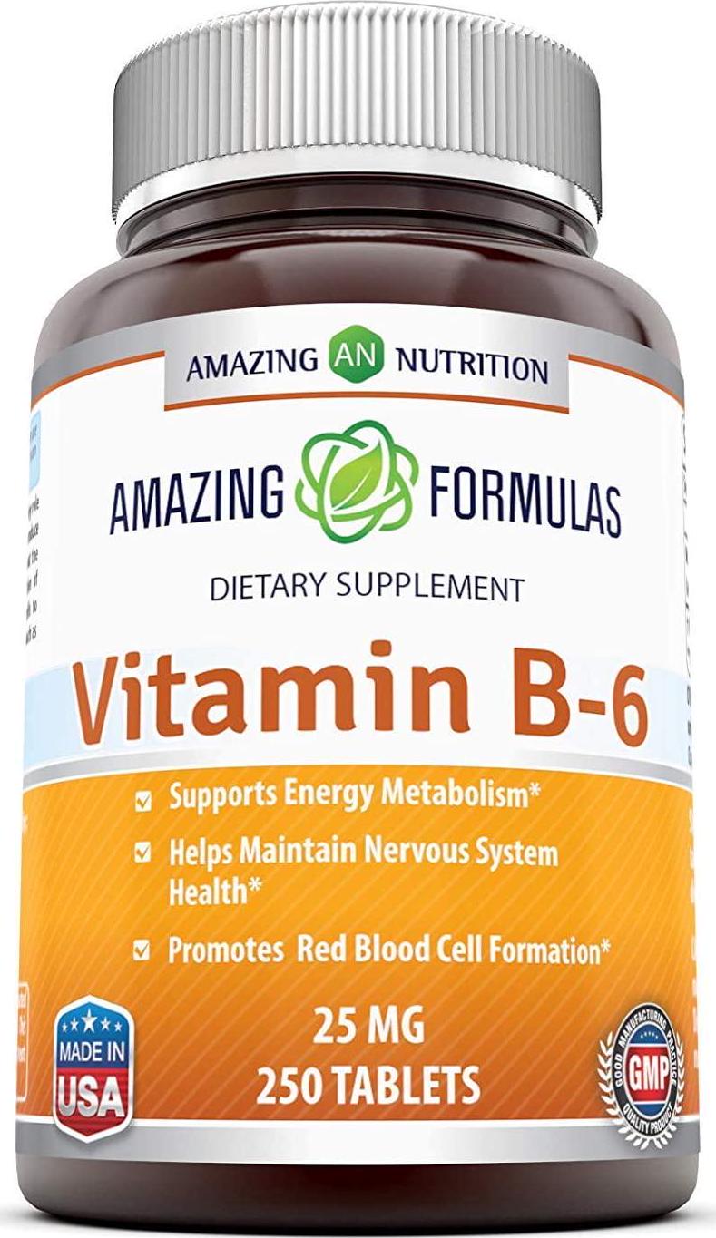 Amazing Nutrition Vitamin B6 Dietary Supplement - 25 mg, Pack of 2-250 Tablets - Supports Healthy Nervous System, Metabolism and Cell Health