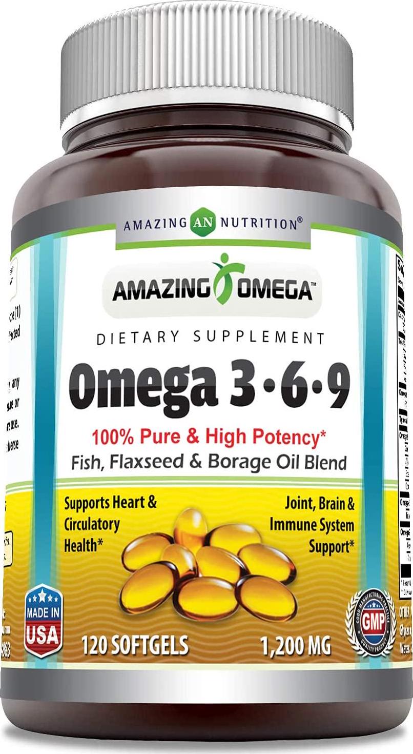 Amazing Omega 3.6.9 1200 mg, Softgels * Unique Formula Combining Flaxseed Oil 400 mg, Fish Oil 400 mg and Borage Oil 400 mg * Rich in Omega-3, Omega-6 and Omega-9 Fatty Acids * (250 Count)