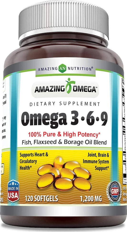 Amazing Omega 3.6.9 1200 mg, Softgels * Unique Formula Combining Flaxseed Oil 400 mg, Fish Oil 400 mg and Borage Oil 400 mg * Rich in Omega-3, Omega-6 and Omega-9 Fatty Acids * (250 Count)