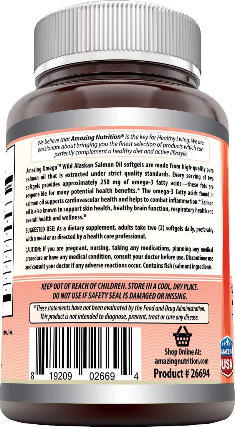 Amazing Omega Wild Alaskan Salmon Oil-2400 mg Salmon Oil Per Serving,120 Softgels(Non-GMO,Gluten Free)-Supports Heart, Joint and Brain Health and Promotes Healthy inflammatory Response