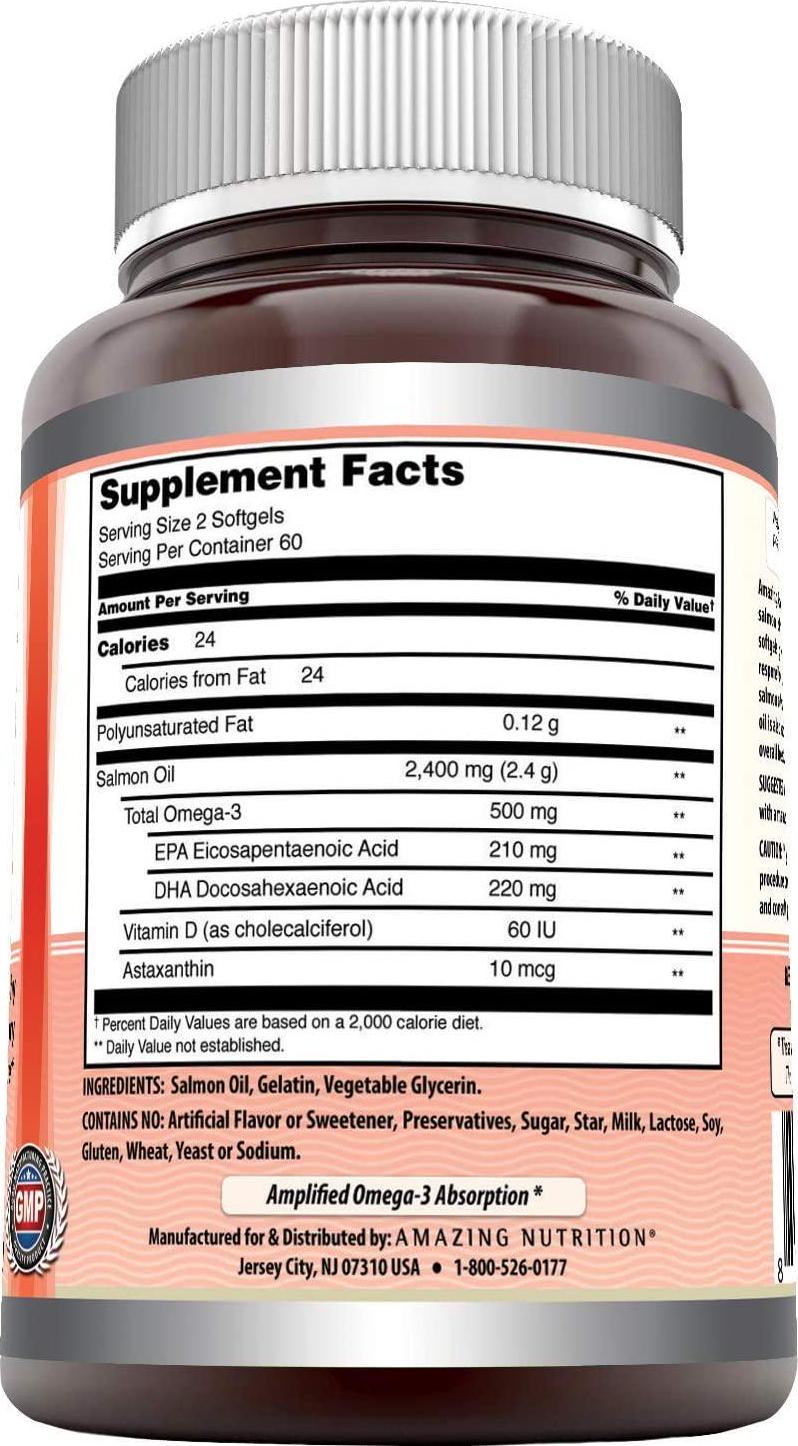 Amazing Omega Wild Alaskan Salmon Oil-2400 mg Salmon Oil Per Serving,120 Softgels(Non-GMO,Gluten Free)-Supports Heart, Joint and Brain Health and Promotes Healthy inflammatory Response
