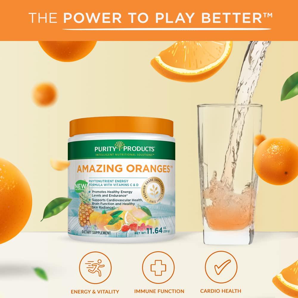 Amazing Oranges Powder by Purity Products - Power Packed with Vitamin C, Vitamin D, Calcium, Magnesium, Potassium, Fiber, Electrolytes and Bio Flavonoids - 30 Day Supply