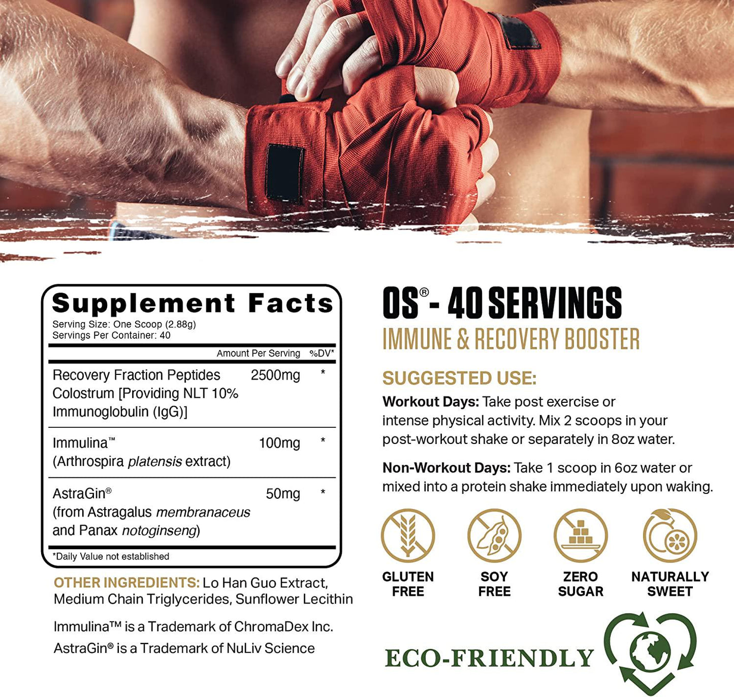 Ambrosia Overtraining Solution - Post Workout Supplement | Muscle Recovery | Powerful Colostrum Extract for IgG and IGA Peptides | Boost Immune System with Immulina | Recover Faster (40 Servings)