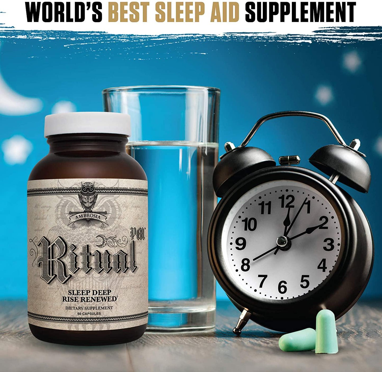 Ambrosia Ritual PM - Deep Sleep Booster | Super Mood Elevation | Circadian Rhythm and Recovery Enhancement | Cortisol Control | Clinically Proven Natural Formula Better Than Melatonin - 60 Veggie Caps
