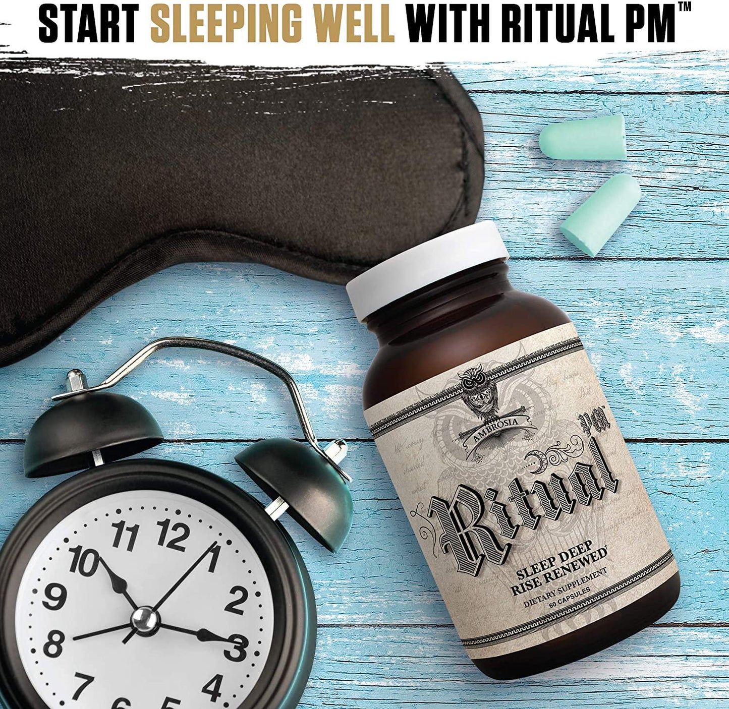 Ambrosia Ritual PM - Deep Sleep Booster | Super Mood Elevation | Circadian Rhythm and Recovery Enhancement | Cortisol Control | Clinically Proven Natural Formula Better Than Melatonin - 60 Veggie Caps