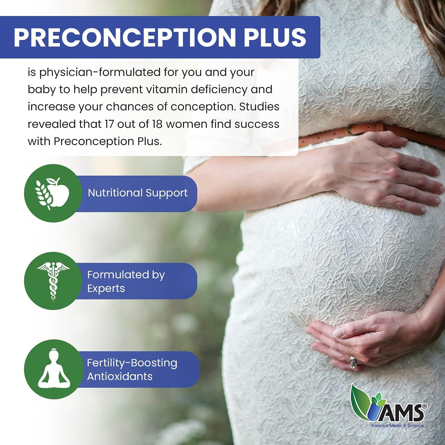 America Medic and Science Preconception Plus (90 Capsules) Conception and Fertility Supplement | Physician Formulated Pills to Support Conception | Prenatal Vitamins Best for Women Trying to Conceive