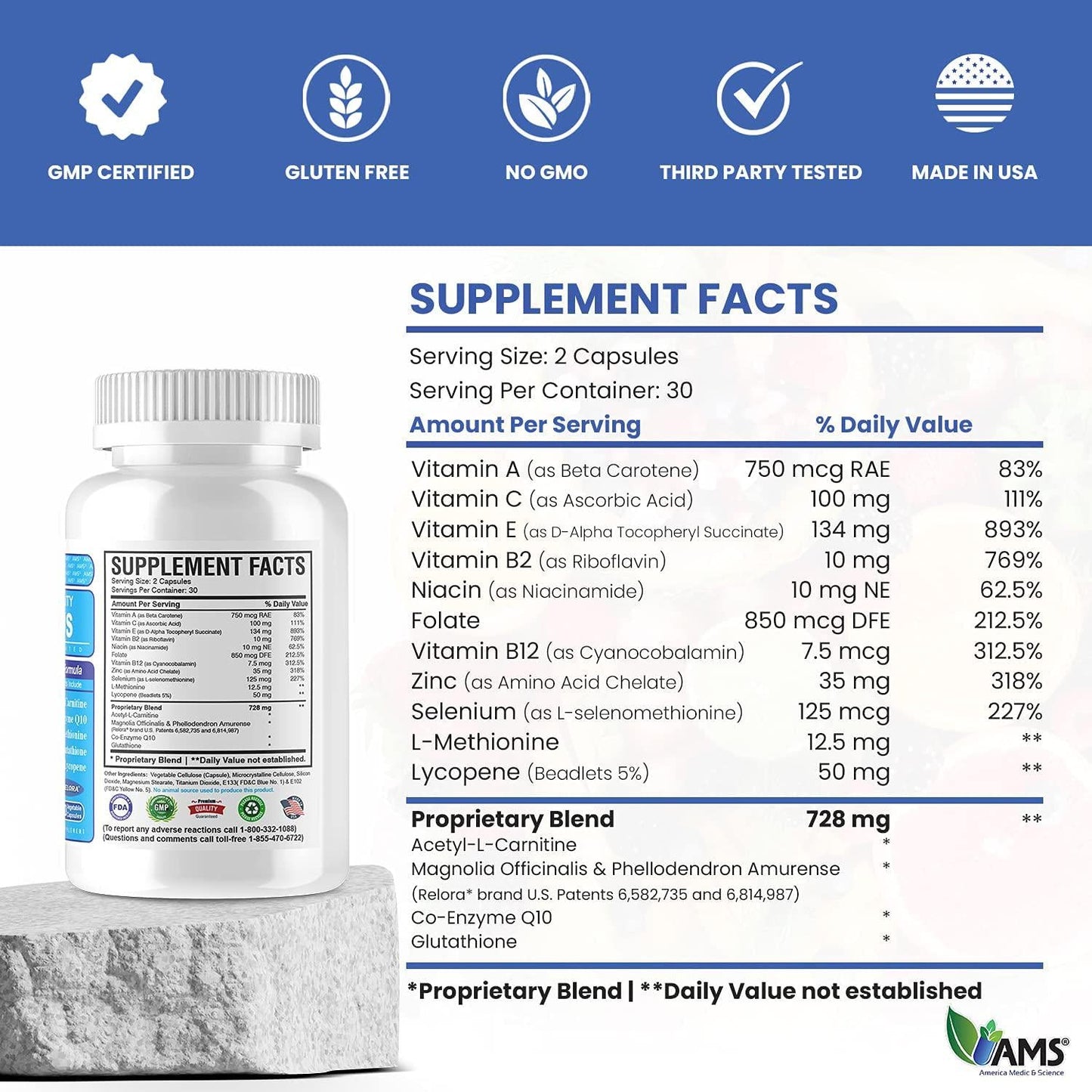 America Medic and Science MFS Plus Fertility Supplements for Men (60 Capsules) Count Booster, Supports Motility | Natural Preconception Vitamins, Reproductive Aid, with Zinc, CoQ10