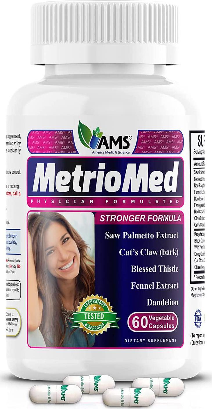 America Medic and Science MetrioMed (60 Capsules) Fertility Supplement for Women, Natural Pills with Black Cohosh, Chasteberry and Red Clover Herbs, Mood Support, Female Hormone Balance