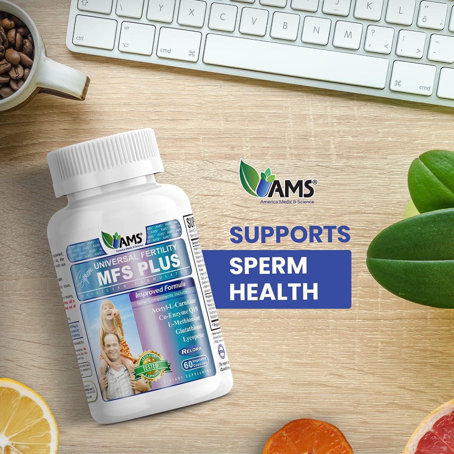 America Medic and Science MFS Plus Fertility Supplements for Men (60 Capsules) Count Booster, Supports Motility | Natural Preconception Vitamins, Reproductive Aid, with Zinc, CoQ10