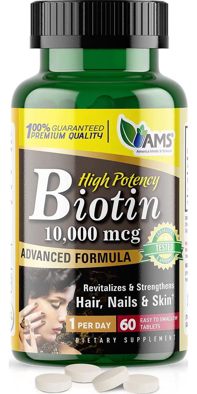 America Medic and Science Biotin 10000 MCG - Healthy Hair, Skin, and Nails, Metabolism (60)
