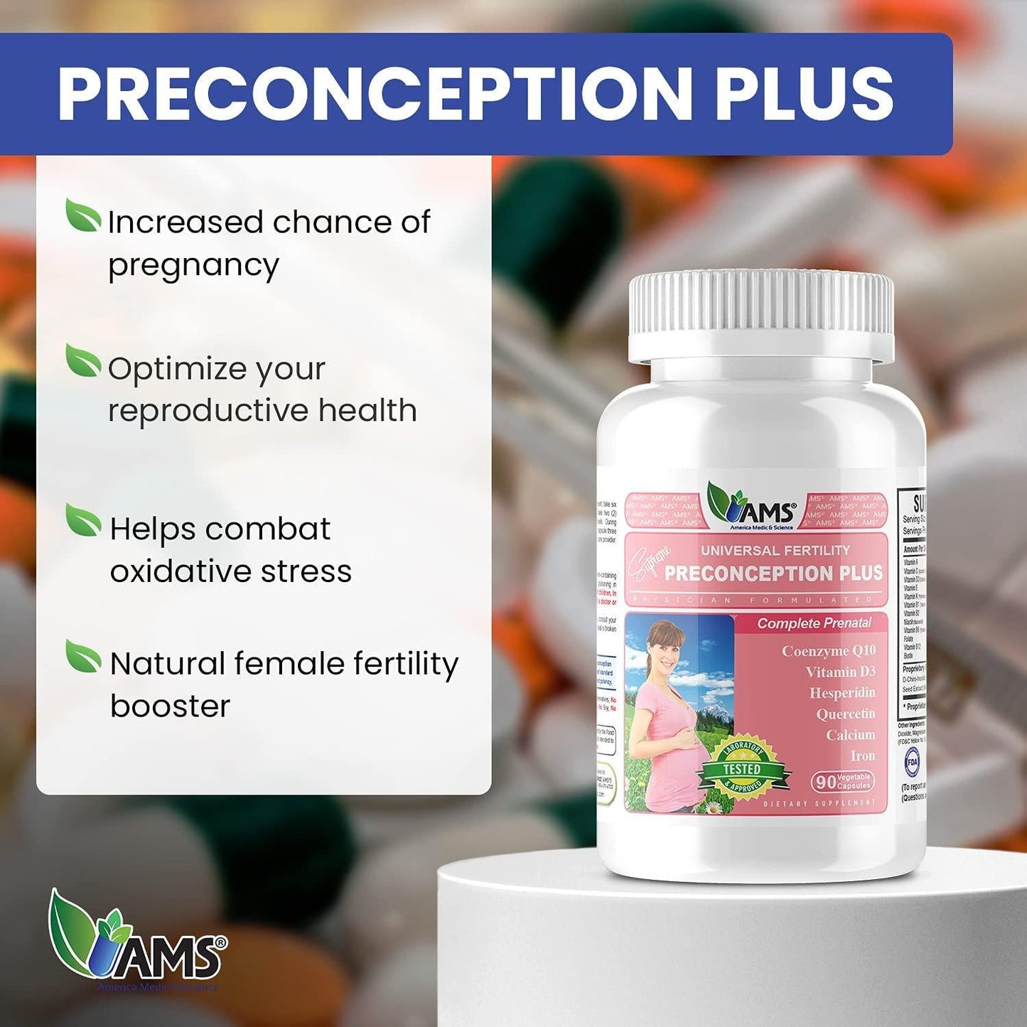 America Medic and Science Preconception Plus (90 Capsules) Conception and Fertility Supplement | Physician Formulated Pills to Support Conception | Prenatal Vitamins Best for Women Trying to Conceive