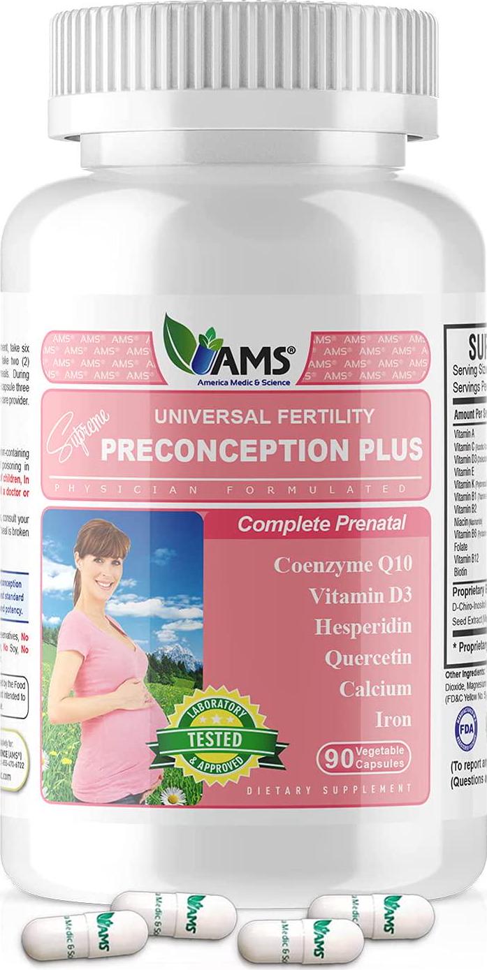 America Medic and Science Preconception Plus (90 Capsules) Conception and Fertility Supplement | Physician Formulated Pills to Support Conception | Prenatal Vitamins Best for Women Trying to Conceive