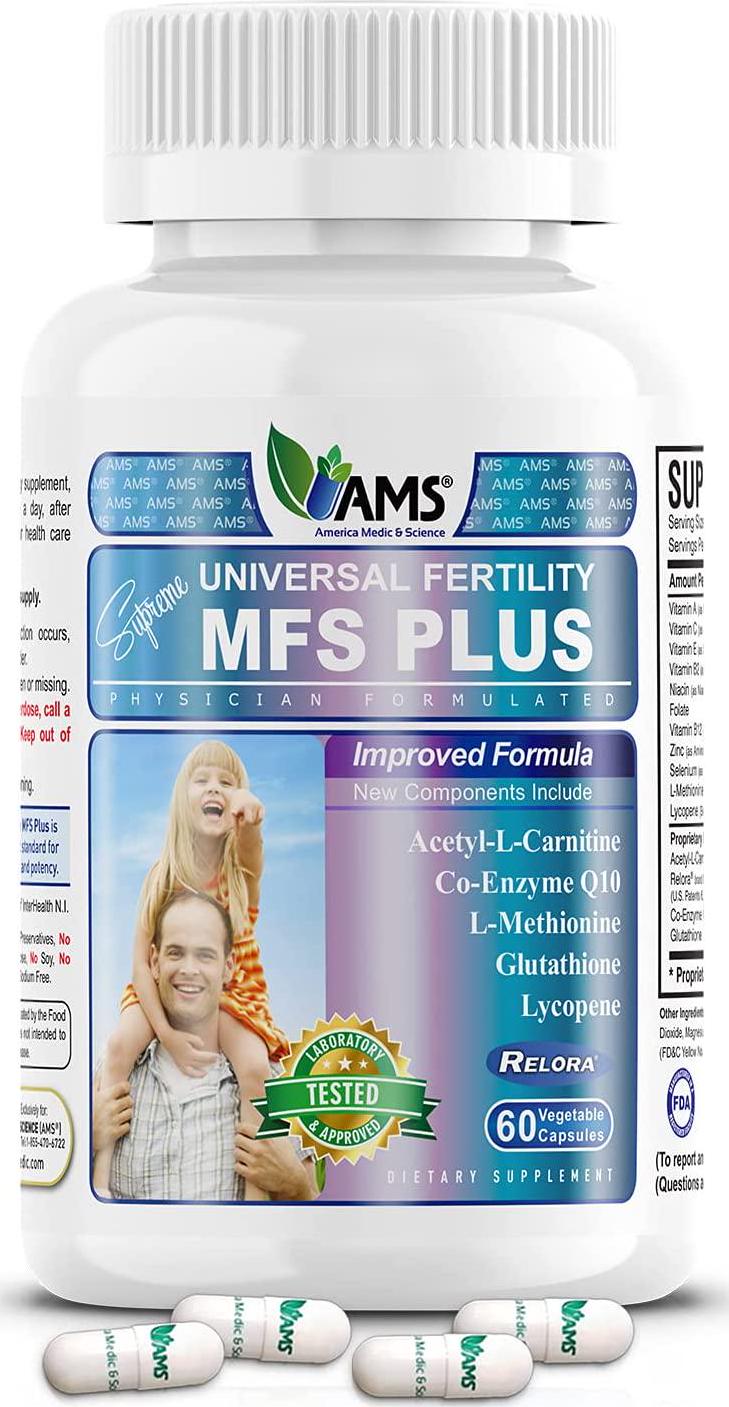 America Medic and Science MFS Plus Fertility Supplements for Men (60 Capsules) Count Booster, Supports Motility | Natural Preconception Vitamins, Reproductive Aid, with Zinc, CoQ10