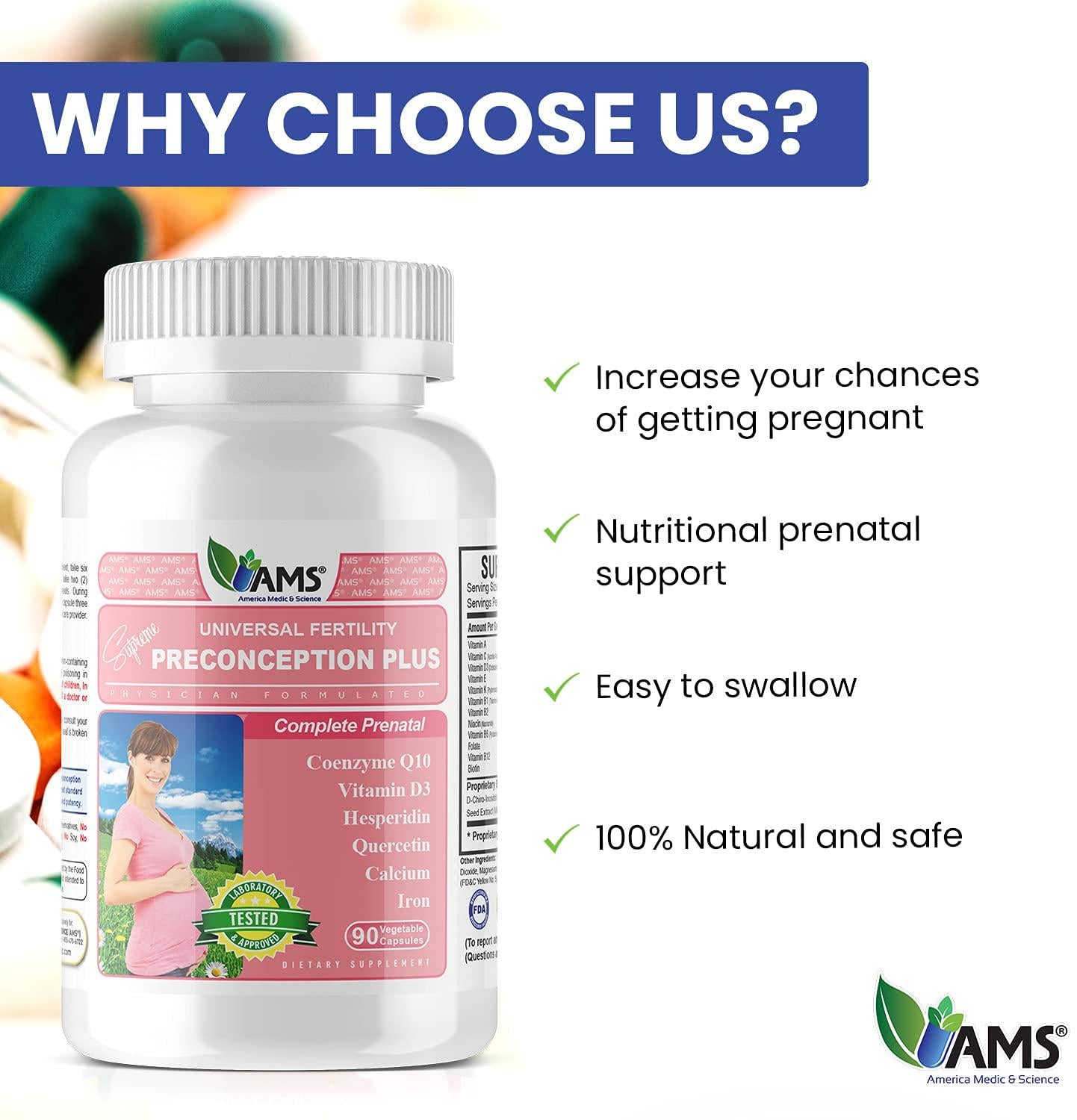 America Medic and Science Preconception Plus (90 Capsules) Conception and Fertility Supplement | Physician Formulated Pills to Support Conception | Prenatal Vitamins Best for Women Trying to Conceive