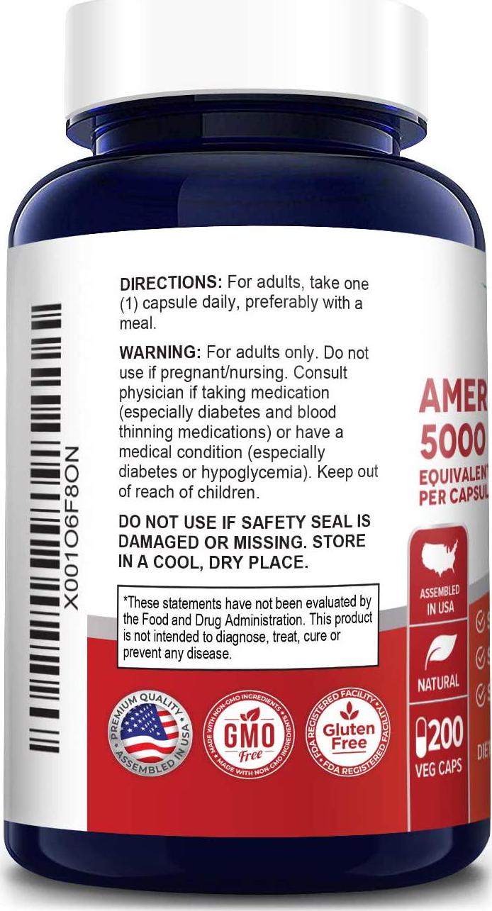 American Ginseng 500 mg 200 Capsules (Non-GMO and Gluten Free) - Supports Focus, Energy and Immunity Booster, Panax Ginseng Root Extract for Men and Women