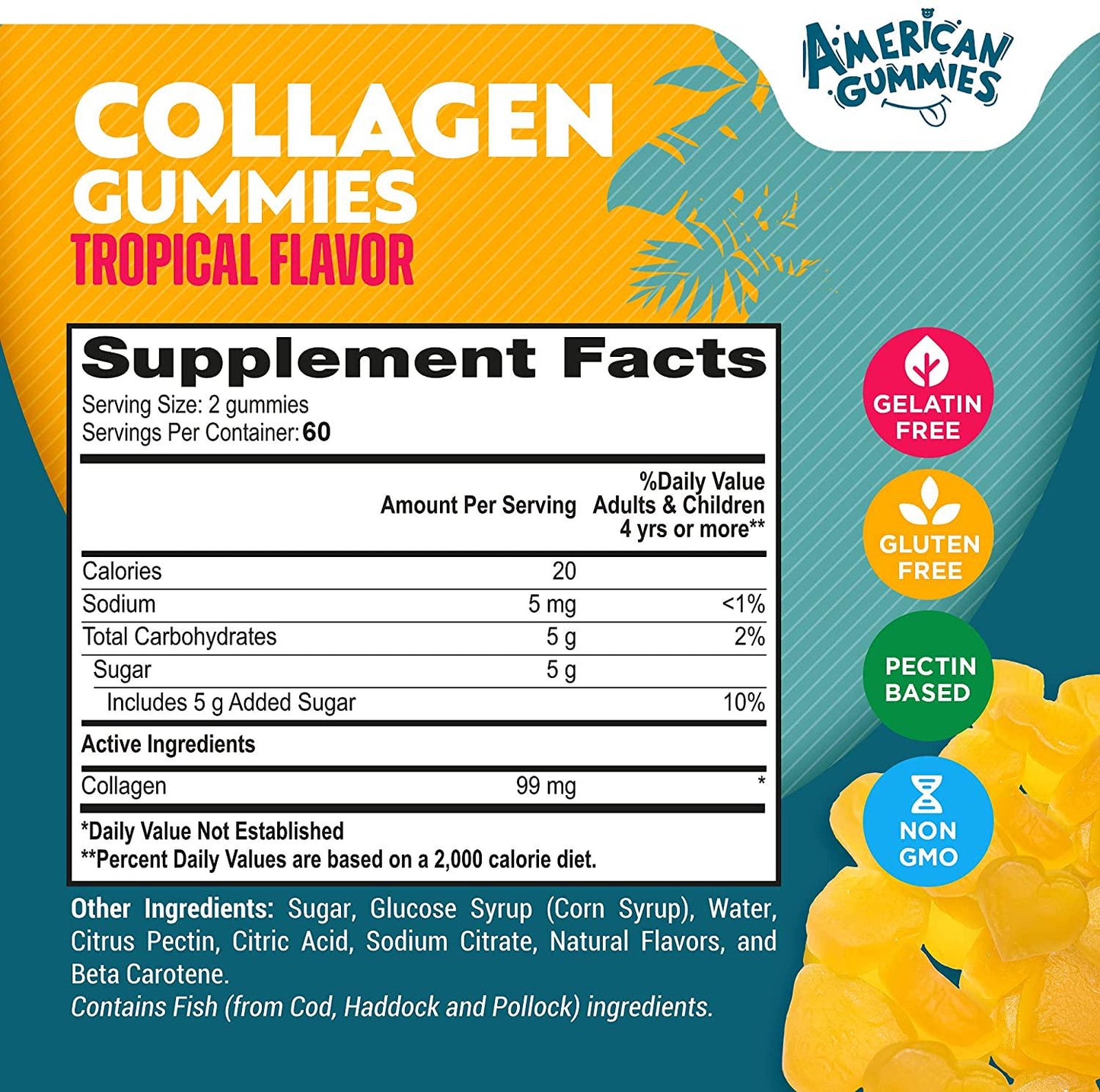 American Gummies Halal Collagen Supplement for Men and Women: for Healthy Skin, Hair, Bones, Muscles and Tendons, 120 Gummies