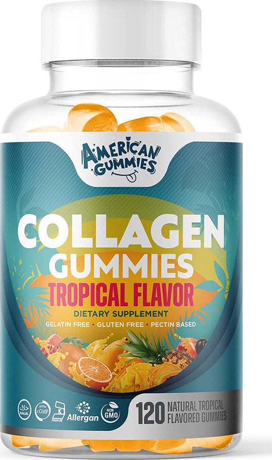 American Gummies Halal Collagen Supplement for Men and Women: for Healthy Skin, Hair, Bones, Muscles and Tendons, 120 Gummies