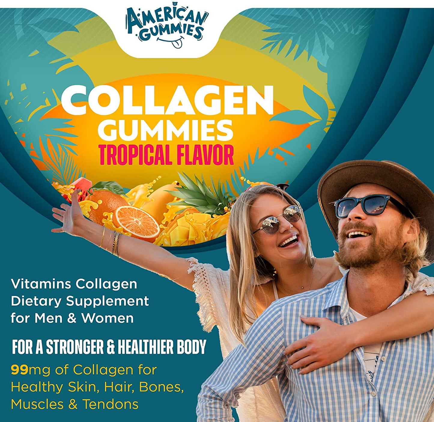 American Gummies Halal Collagen Supplement for Men and Women: for Healthy Skin, Hair, Bones, Muscles and Tendons, 120 Gummies