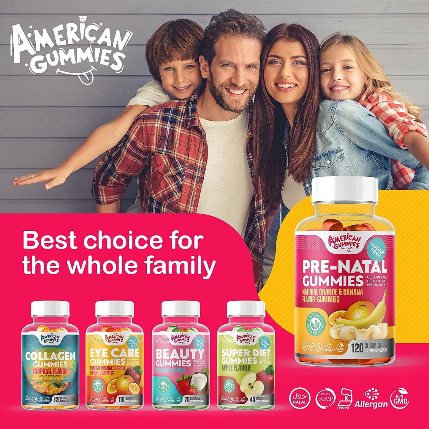 American Gummies Halal Pre-Natal Dietary Supplement, Easily Chewable Gummies for Her Before, During and After Pregnancy 120 Gummies