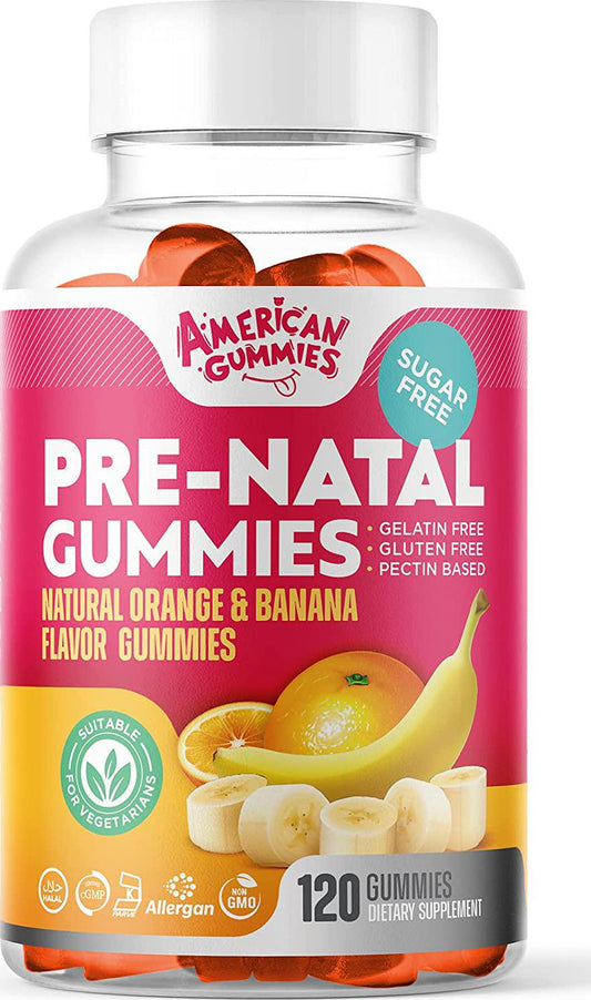 American Gummies Halal Pre-Natal Dietary Supplement, Easily Chewable Gummies for Her Before, During and After Pregnancy 120 Gummies