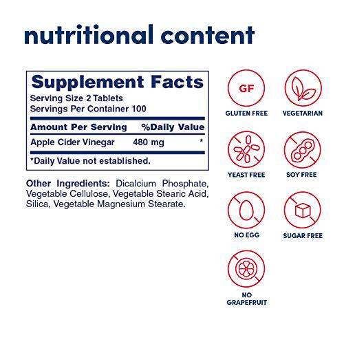 American Health Apple Cider Vinegar Tablets (2 Pack) - Balanced Diet and Exercise Program Support, No Tart Vinegar Taste - Non-GMO, Gluten-Free, Vegetarian - 480 mg, 200 Count - 200 Total Servings