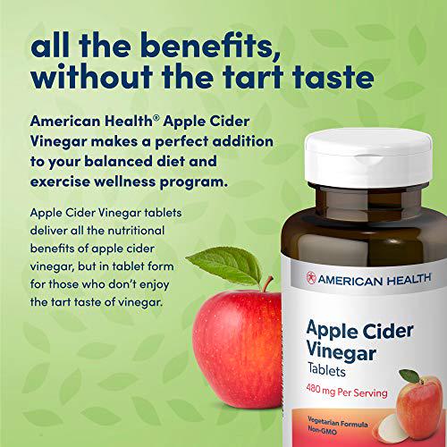 American Health Apple Cider Vinegar Tablets (2 Pack) - Balanced Diet and Exercise Program Support, No Tart Vinegar Taste - Non-GMO, Gluten-Free, Vegetarian - 480 mg, 200 Count - 200 Total Servings
