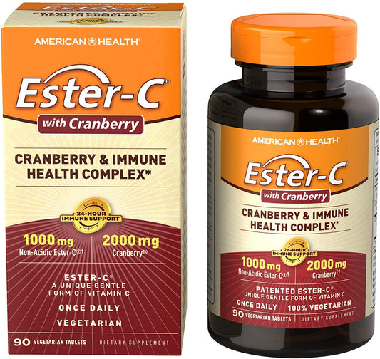 American Health Ester-C Cranberry, Cranberry and Immune Health Complex, 90 Tablets