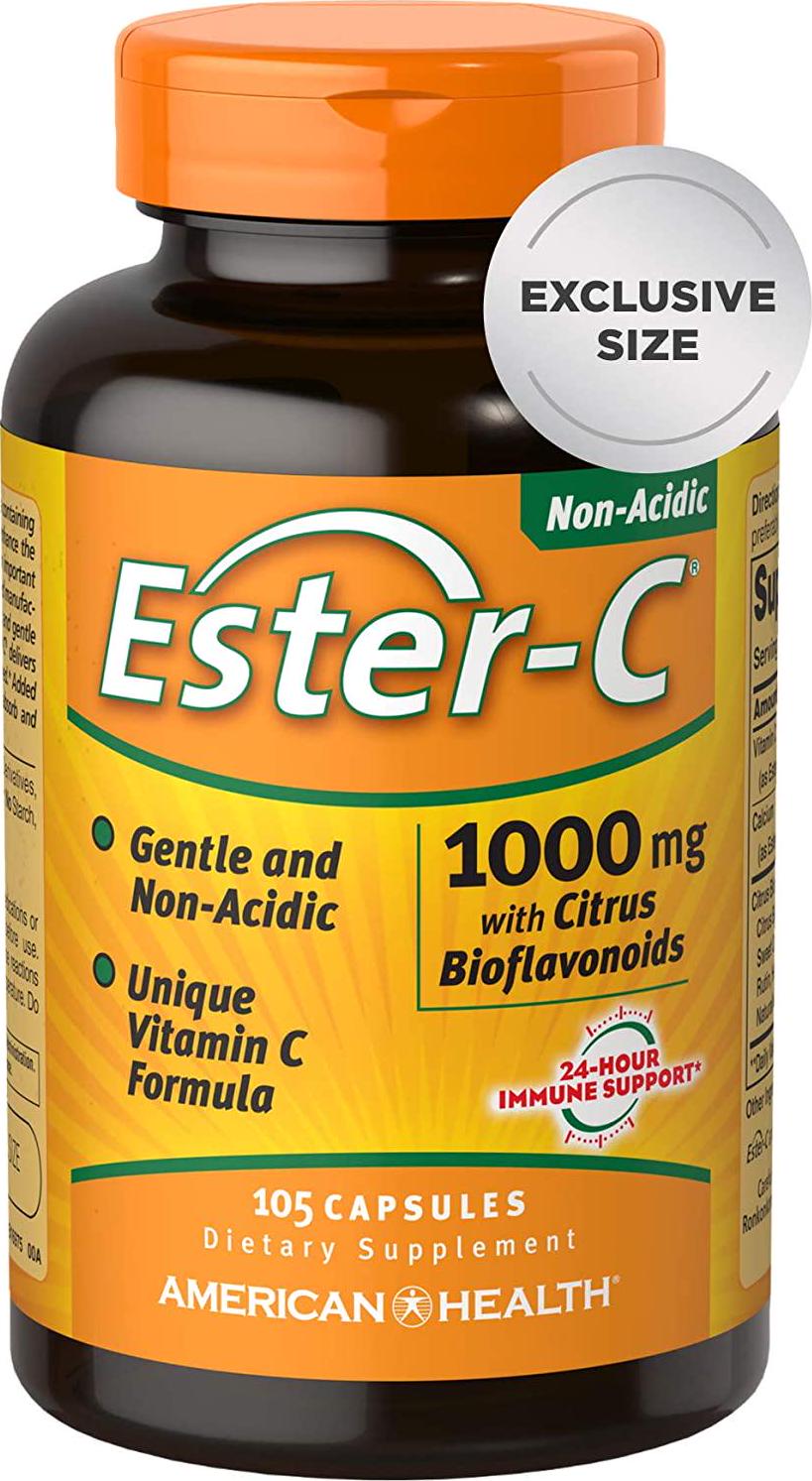 American Health EsterC 1000 mg with Bioflavonoids Capsules 24Hour Immune Support Gentle on Stomach NonAcidic Vitamin C NonGMO Gluten Free Servings, Citrus, 105 Count