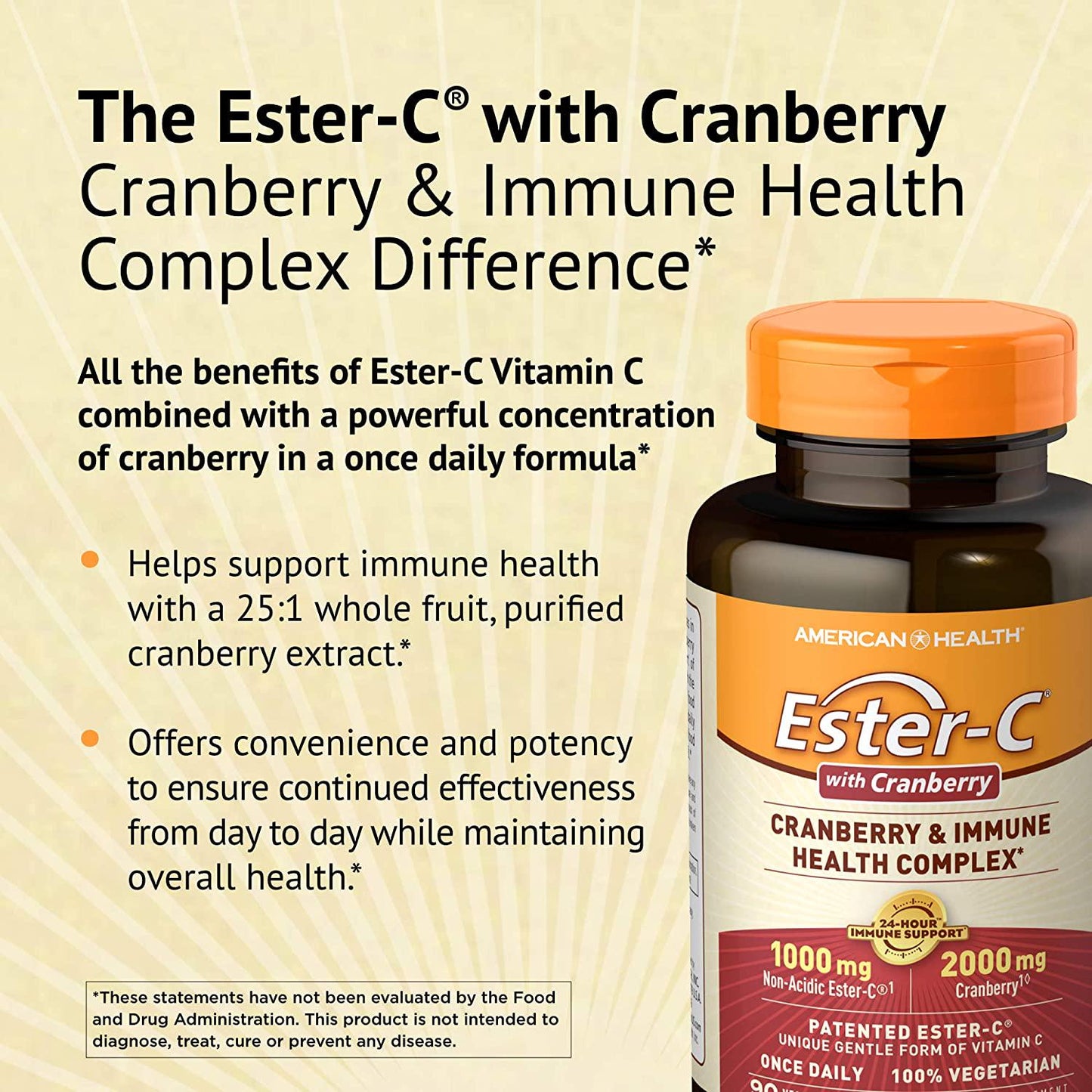 American Health Ester-C Cranberry, Cranberry and Immune Health Complex, 90 Tablets