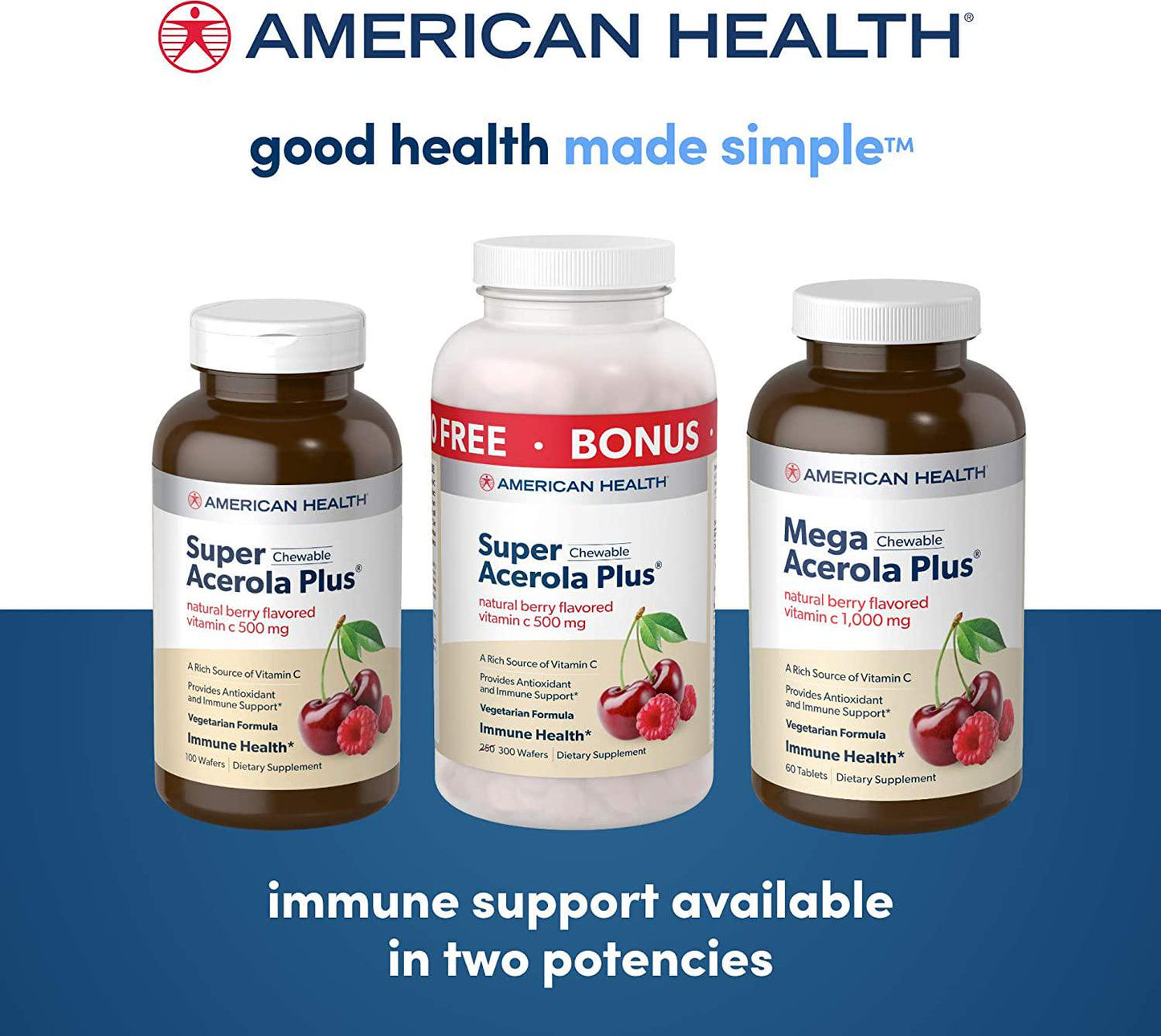 American Health Mega Acerola Plus, 1000 mg, Berry, 60 Count