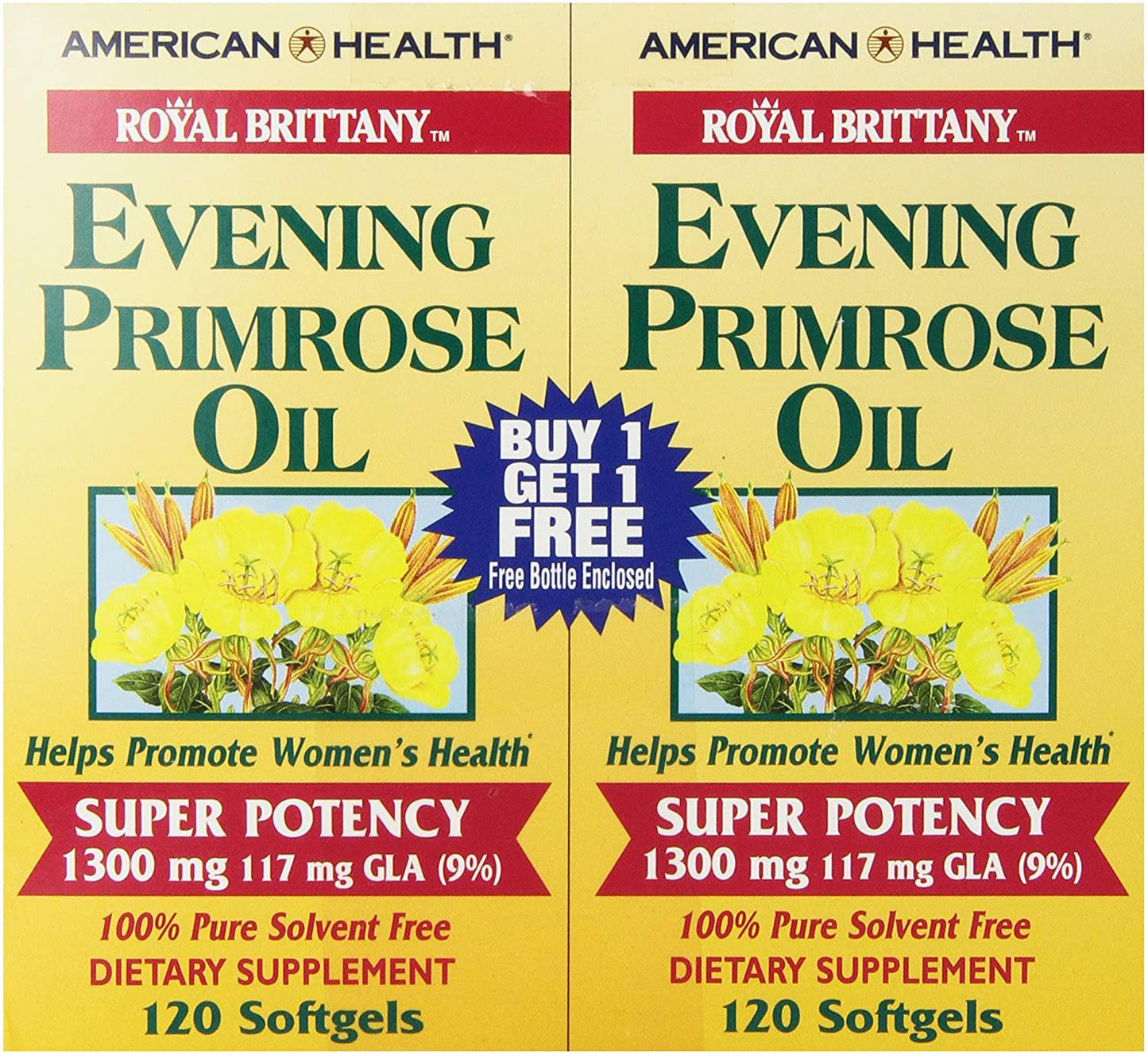 American Health - Royal Brittany Evening Primrose Oil Super Potency (120 + 120) Twin Pack Special 1300 mg. - 240 Softgels