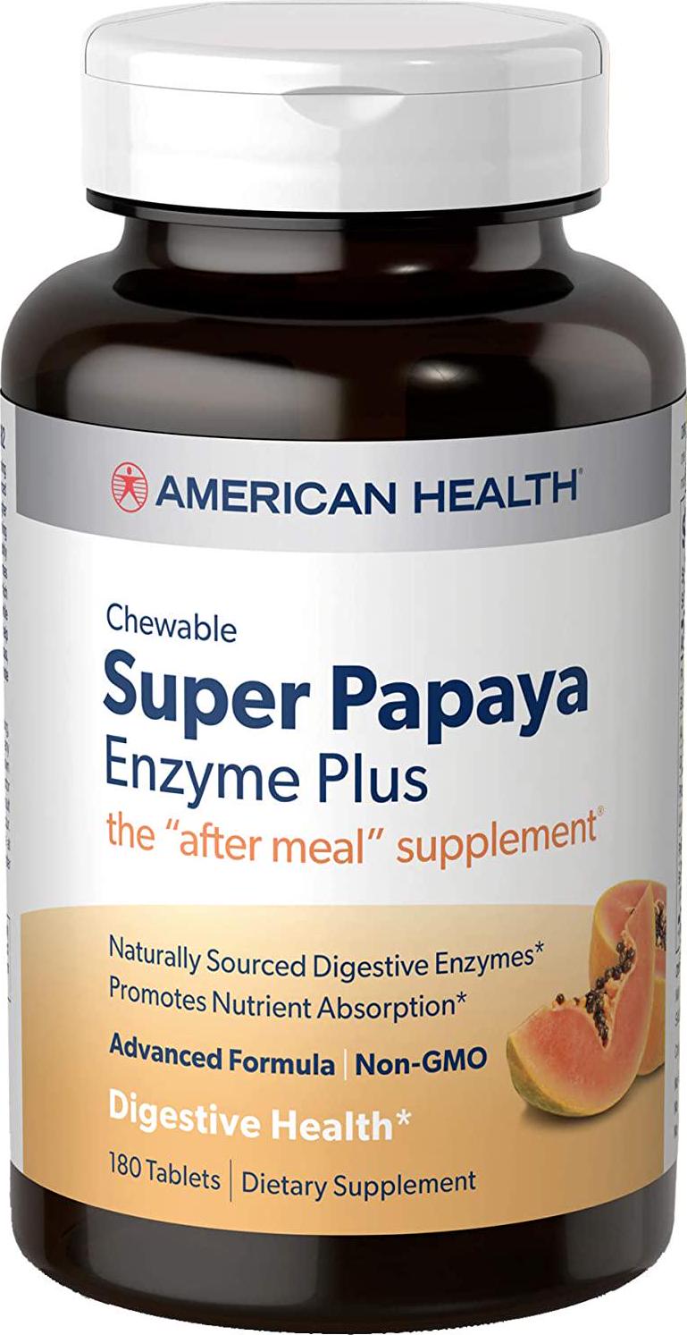 American Health Super Papaya Enzyme Plus Chewable Tablets 180 Ct