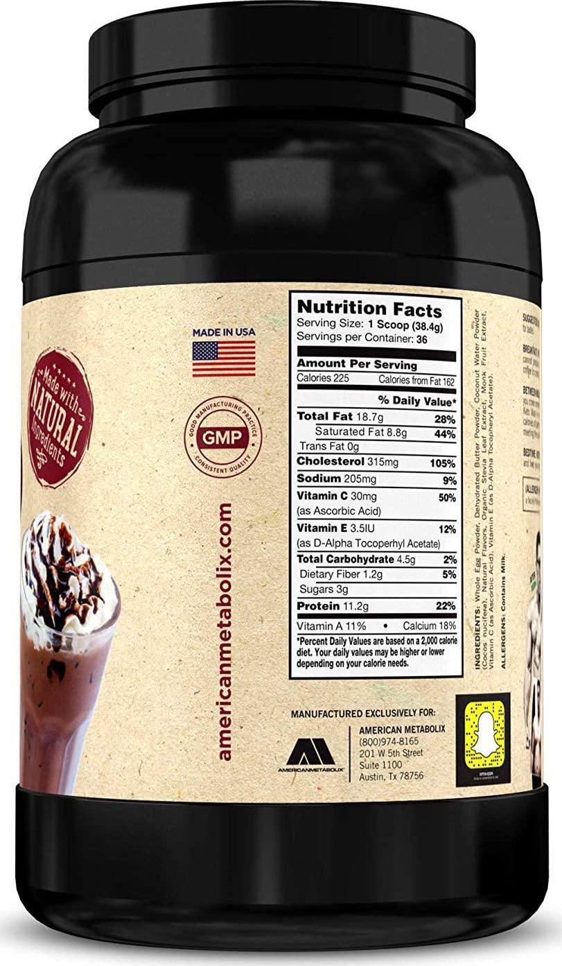 American Metabolix Keto Meal Replacement Shake with powder butter, Chocolate - low carb, high fat keto shake. Promotes weight loss Suppresses Appetite - 36 Servings