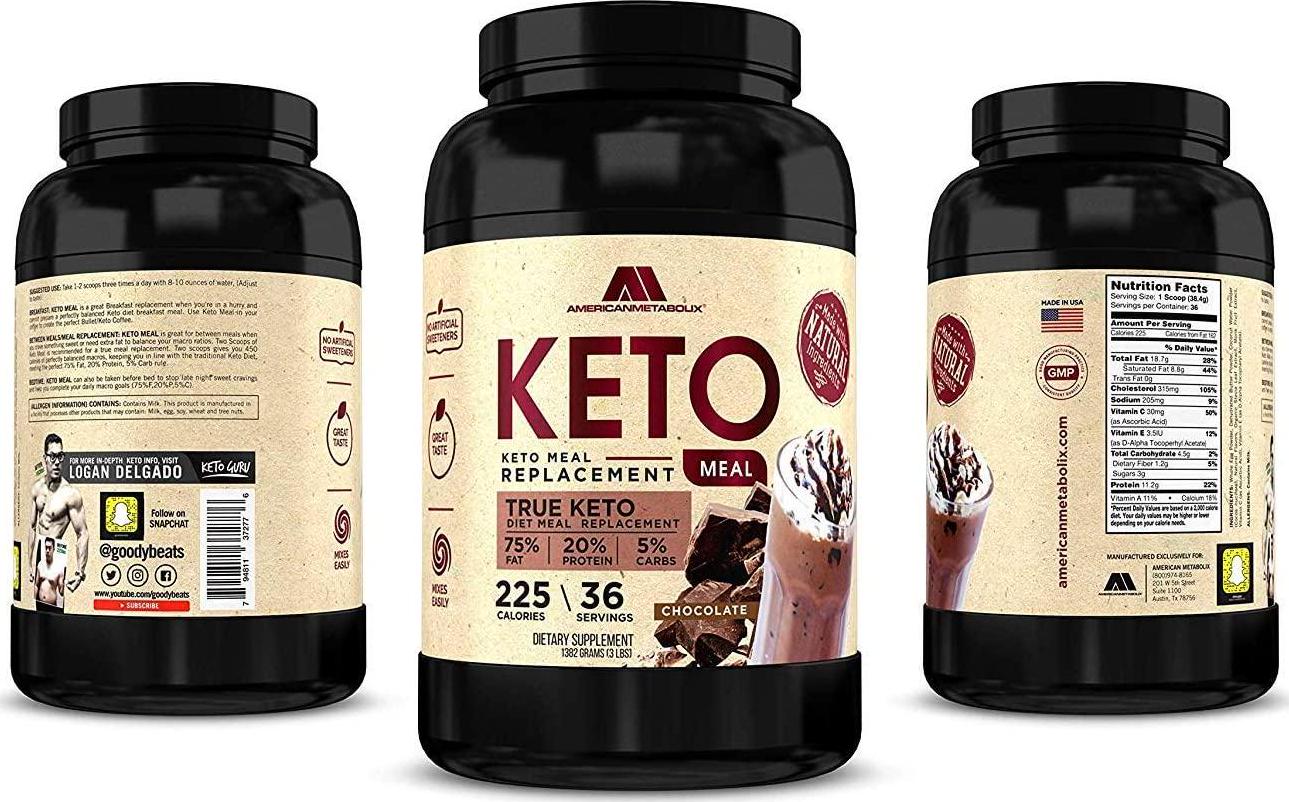 American Metabolix Keto Meal Replacement Shake with powder butter, Chocolate - low carb, high fat keto shake. Promotes weight loss Suppresses Appetite - 36 Servings