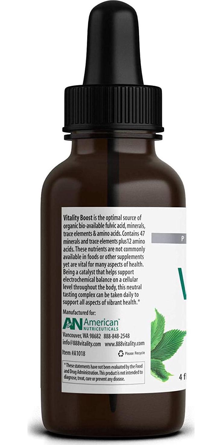 American Nutriceuticals - Vitality Boost - 4 fl oz - Organic Fulvic Mineral Complex - Rich in Natural Electrolytes, Amino Acids and Trace Minerals - Supports Natural Energy